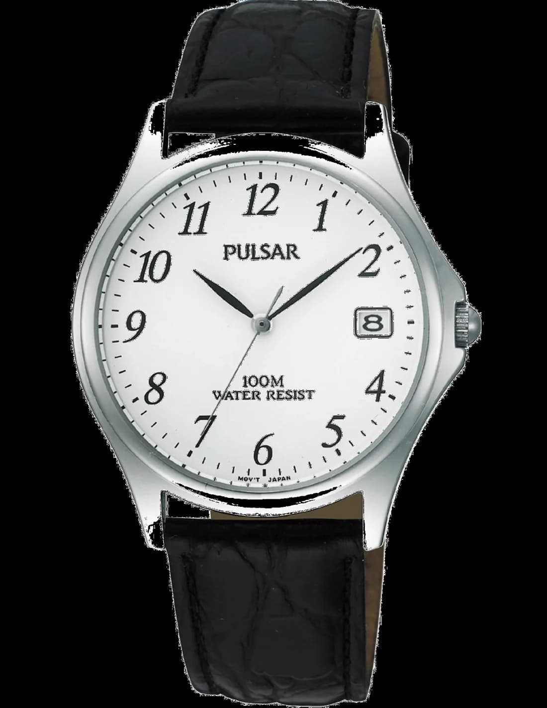 Montre Homme Pulsar Classique PXH565X1 en acier argenté, cadran blanc et bracelet cuir noir