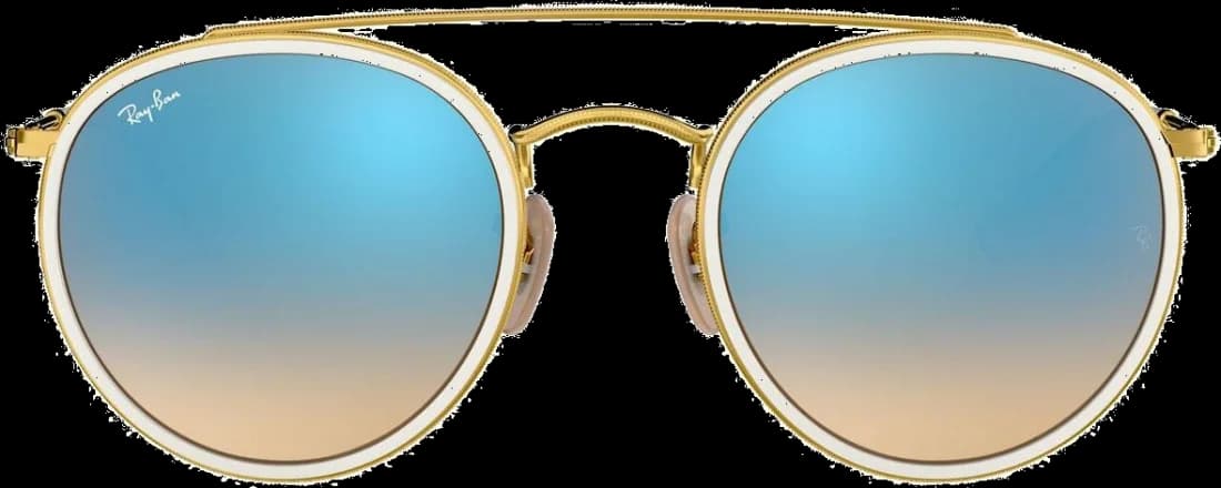 Lunettes de soleil Ray-Ban RB3647N 001/40 - Monture ronde Double Bridge or, verres bleu miroir - Unisexe vue 2