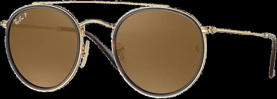 Lunettes de Soleil Ray-Ban RB3647N 001/57 - Monture Ronde Double Bridge Or - Verres Polarisés Marron - Unisexe