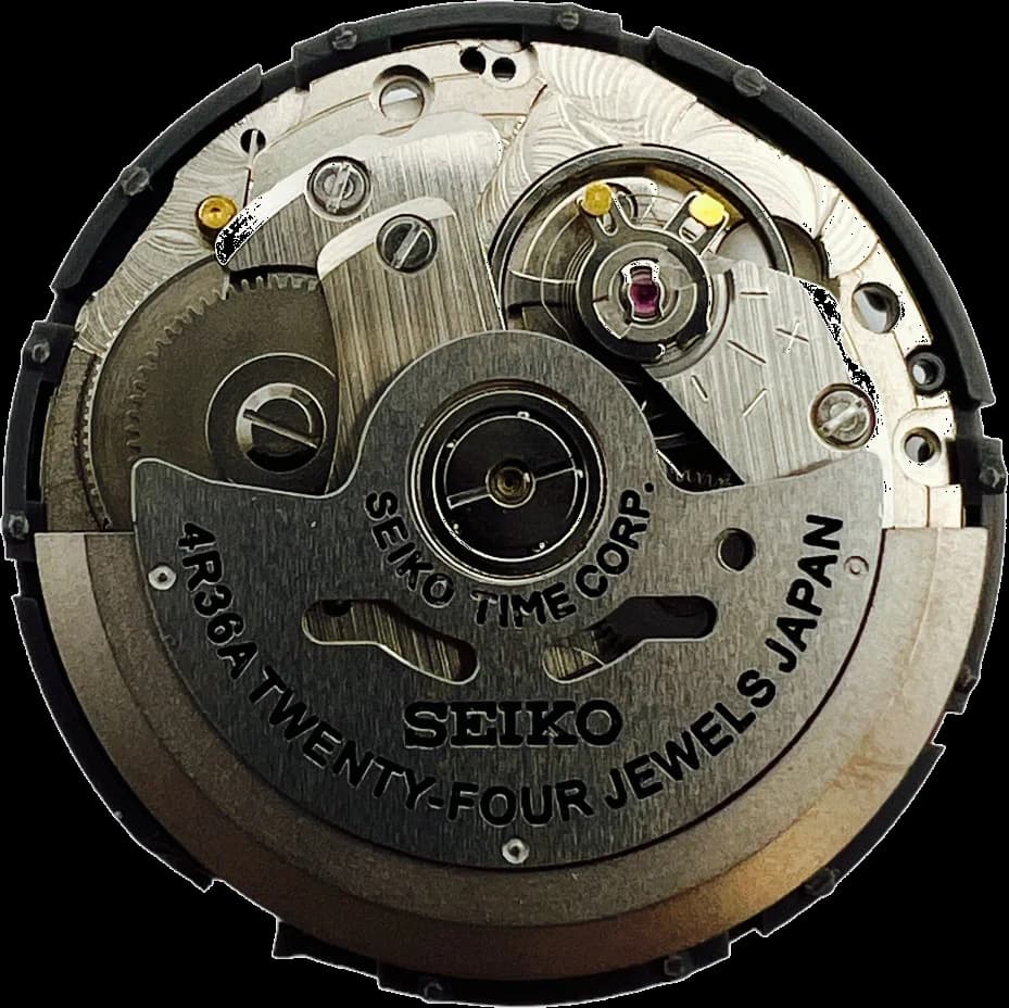 Mouvement automatique Seiko 4R36A avec affichage date et jour vue 2