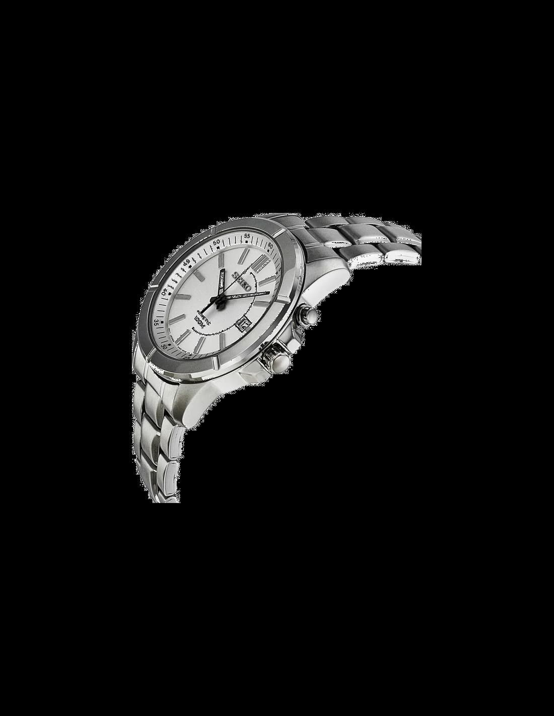 Visage cadran Seiko SKA535 dévoilant guichet date à 3h et aiguilles bâton luminescentes sur fond bleu