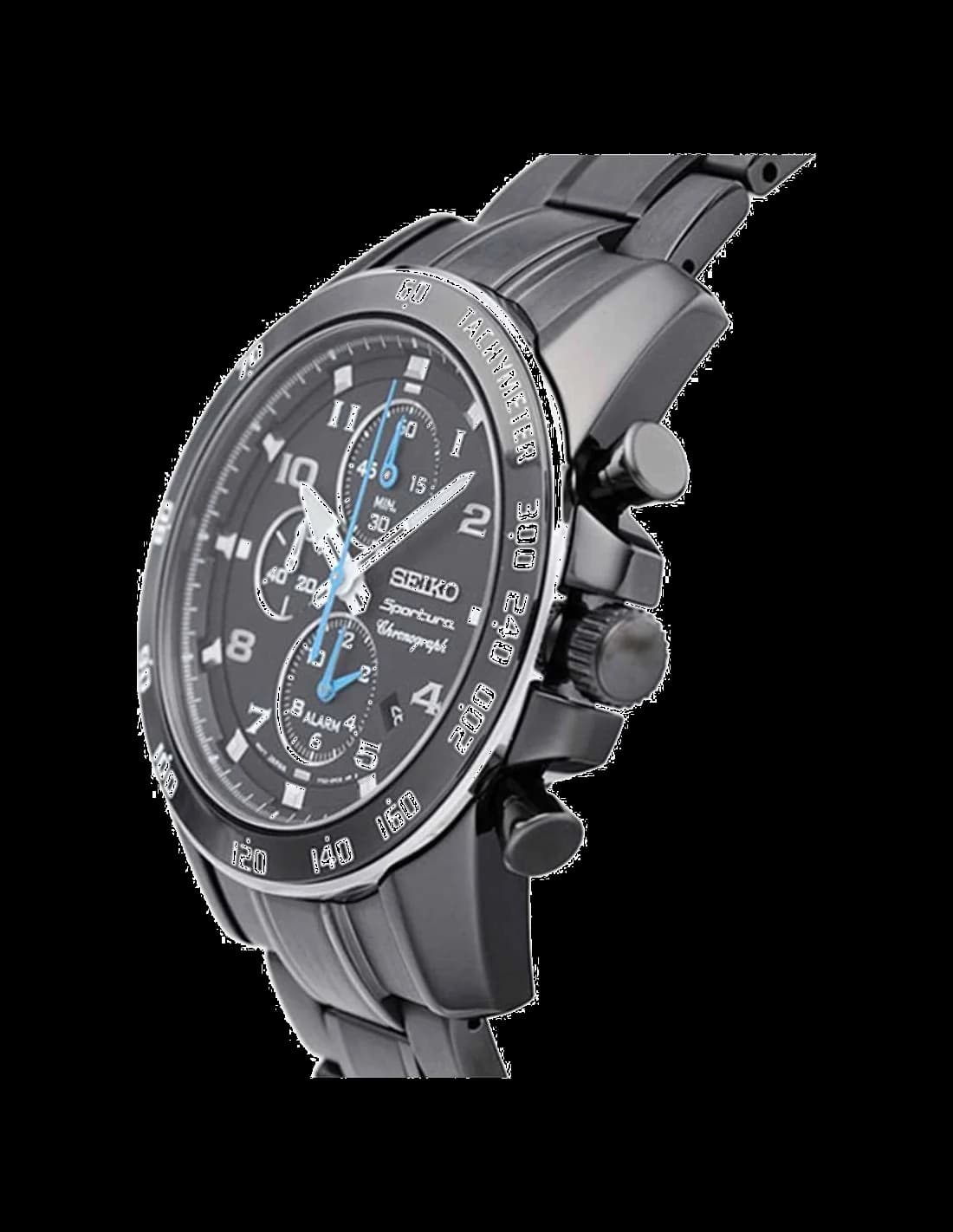 Visage cadran Seiko SNAE77 affiche index appliqués argentés, aiguilles bâton, guichet date à 3h, contraste optimal