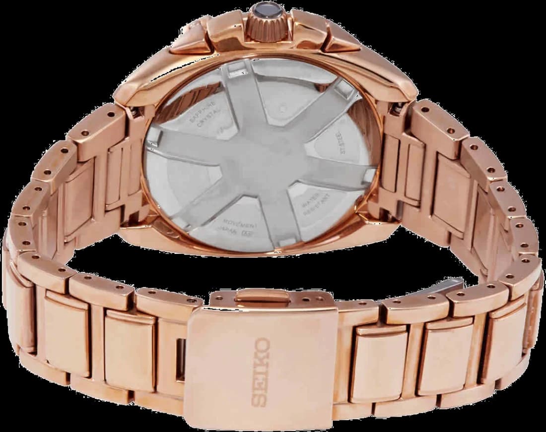 Attache bracelet Seiko SNDX92P1 en acier plaqué or rose à maillons fins, fermoir déployant