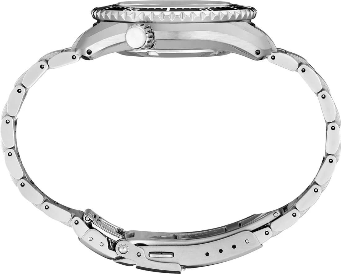 Attache bracelet Seiko SPB383J1 en acier trois maillons avec fermoir déployant ajustable, finition satinée et polie