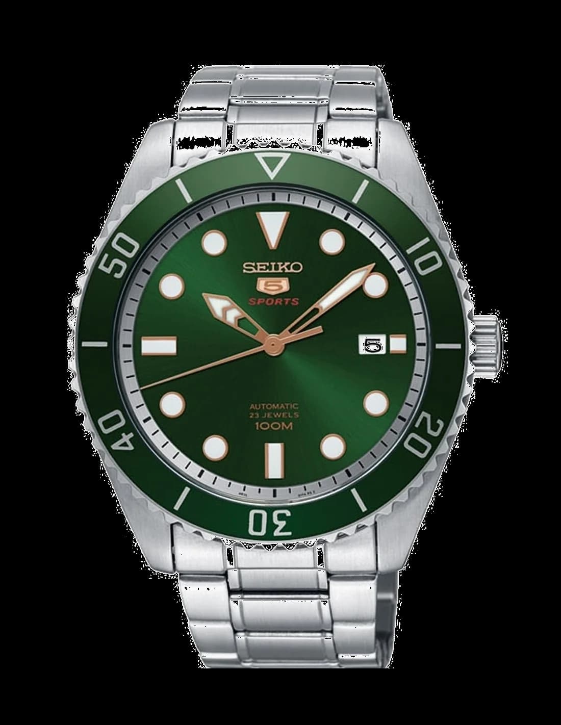 Montre Seiko 5 Sports SRPB93K1 Automatique Homme, Cadran Vert Forêt, Acier Inoxydable