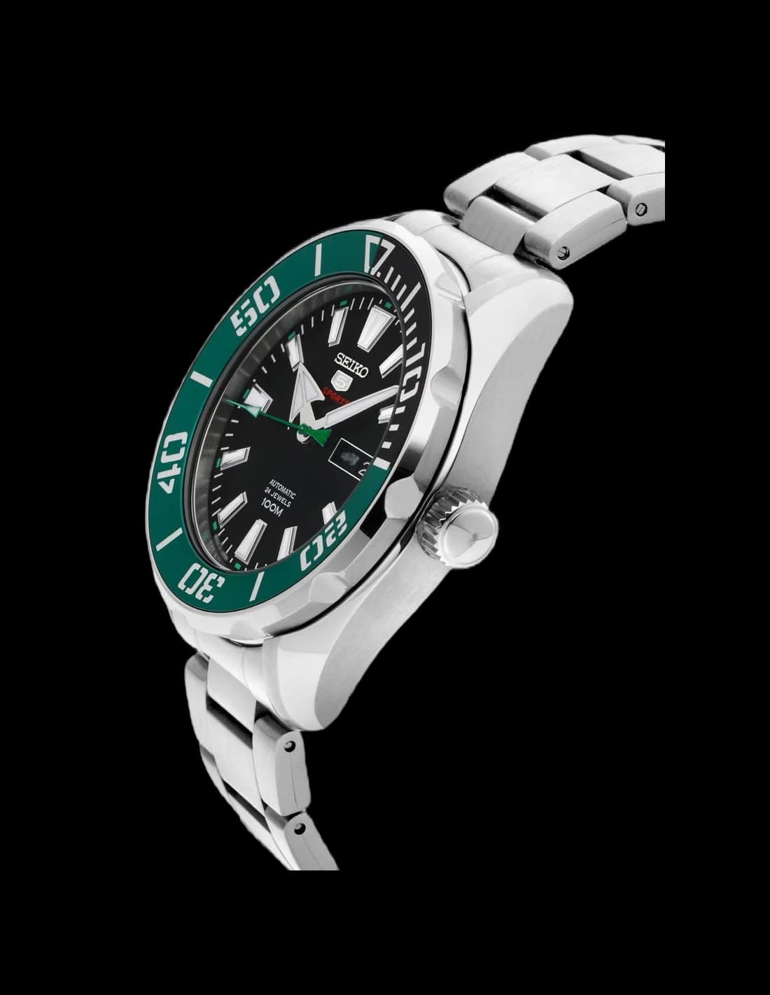 Montre Seiko 5 SRPC53K1 Automatique Homme - Cadran Noir, Accents Verts, Acier vue 2