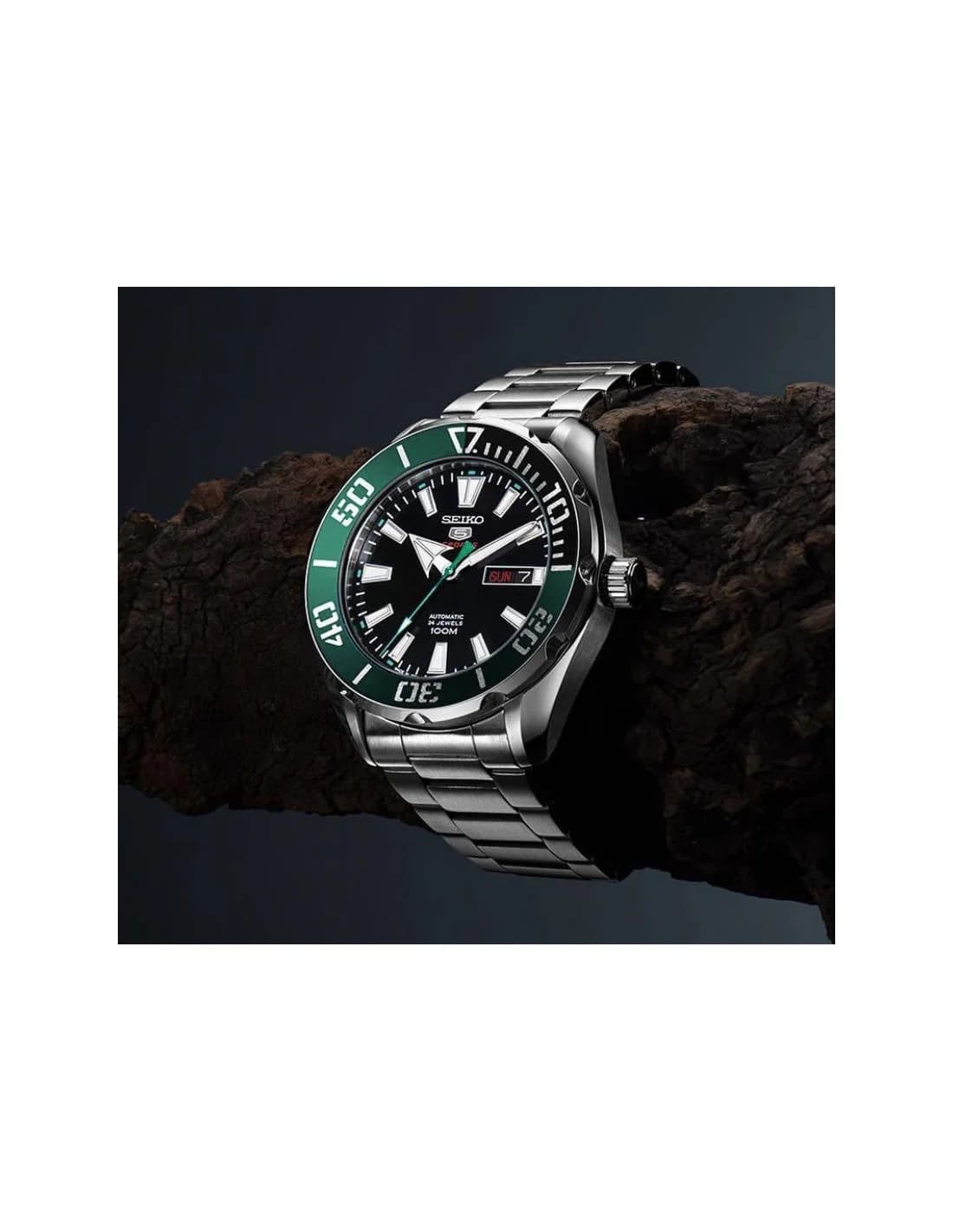 Montre Seiko 5 SRPC53K1 Automatique Homme - Cadran Noir, Accents Verts, Acier vue 4