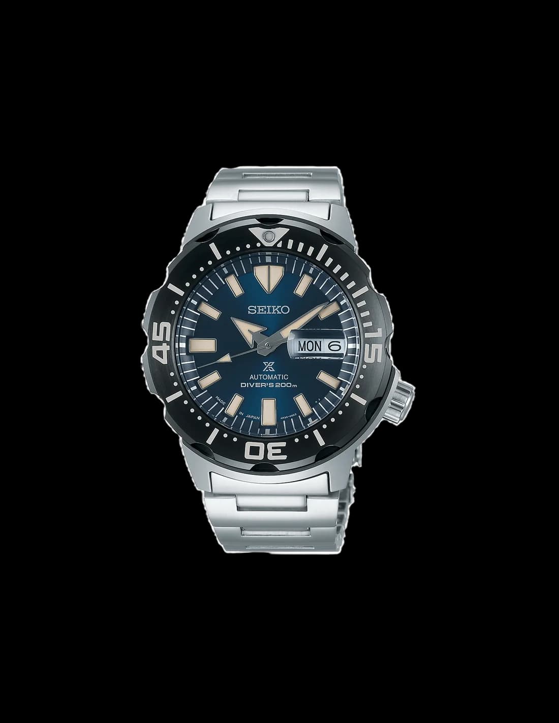 Seiko Prospex Monster SRPD25K1 - Montre automatique homme en acier brossé, cadran bleu