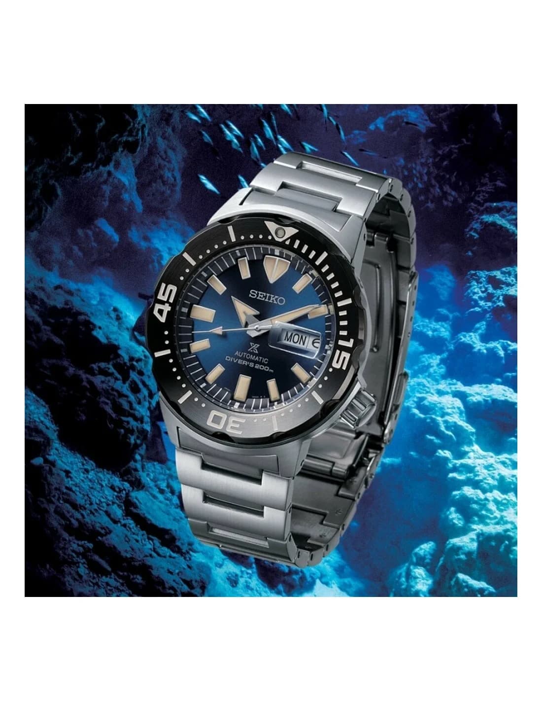 Lunette boîtier Seiko SRPD25K1 en acier brossé, lunette unidirectionnelle crantée, verre Hardlex bombé, profil épais