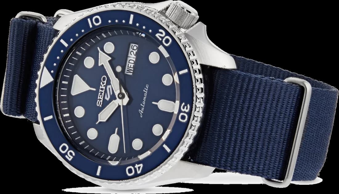 Montre Seiko 5 Sports SRPD51K2 Automatique Homme - Cadran Bleu, Bracelet NATO Bleu vue 2