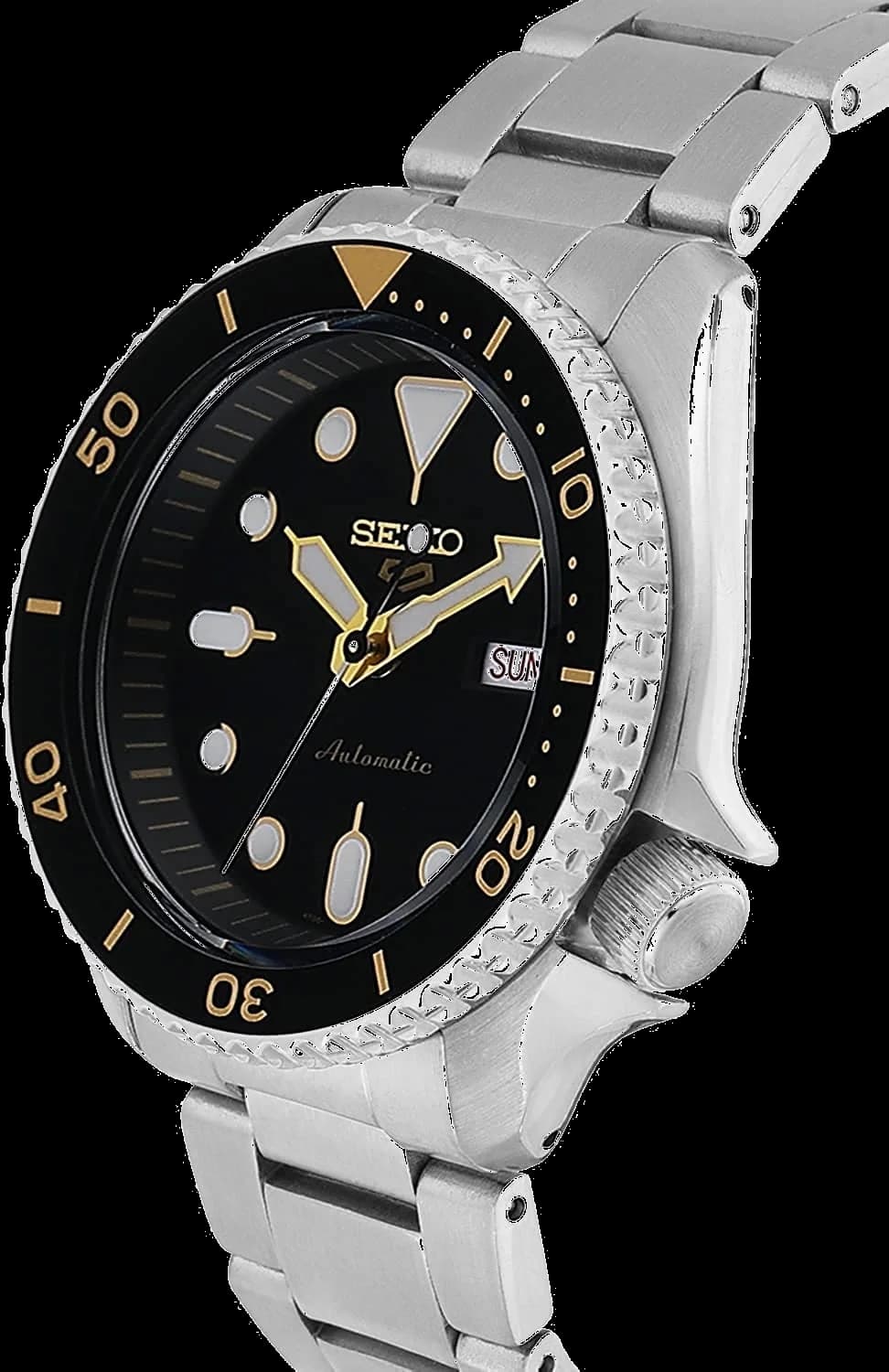 Montre Homme Seiko 5 Sports SRPD57K1 Automatique Acier, Cadran Noir et Or vue 2