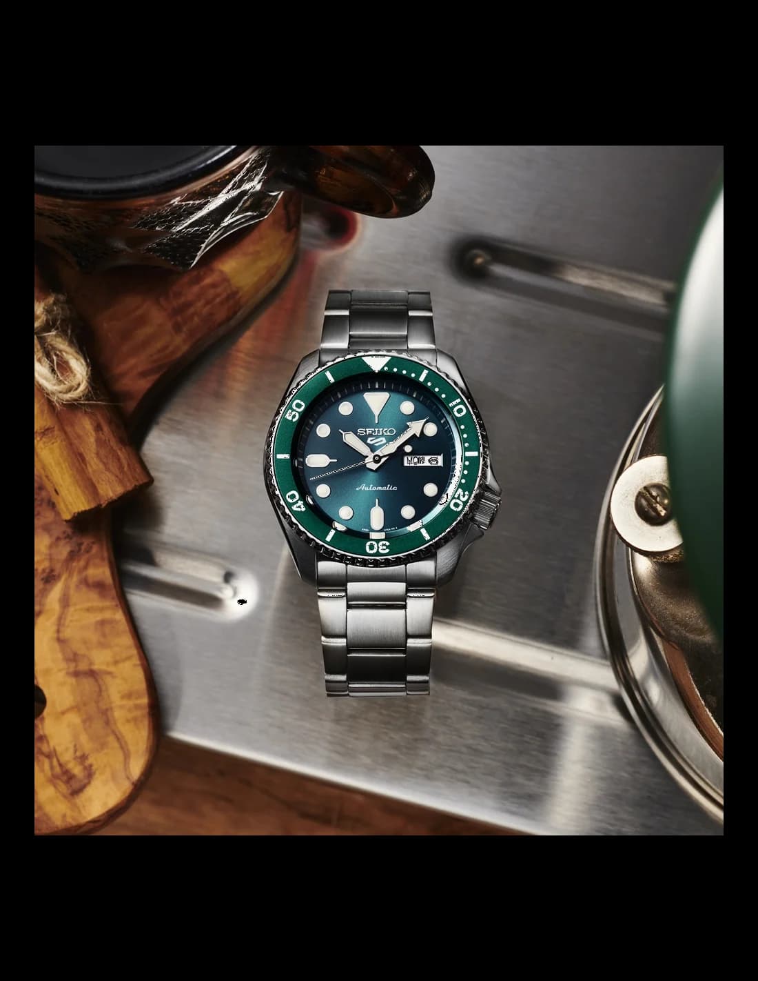 Montre Seiko 5 SRPD61K1 Automatique Homme, Cadran Vert, Acier Inoxydable vue 5