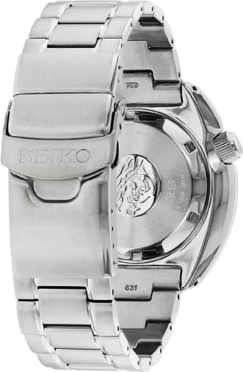 Attache bracelet Seiko SRPF15K1 en acier brossé à triple déploiement, boucle signée Seiko, maillons ajustables sans outil