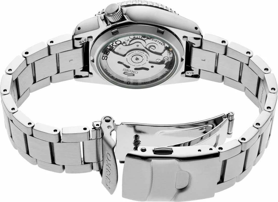 Attache bracelet Seiko SRPJ47PK en acier inoxydable à triple boucle déployante, maillons brossés et polis alternés