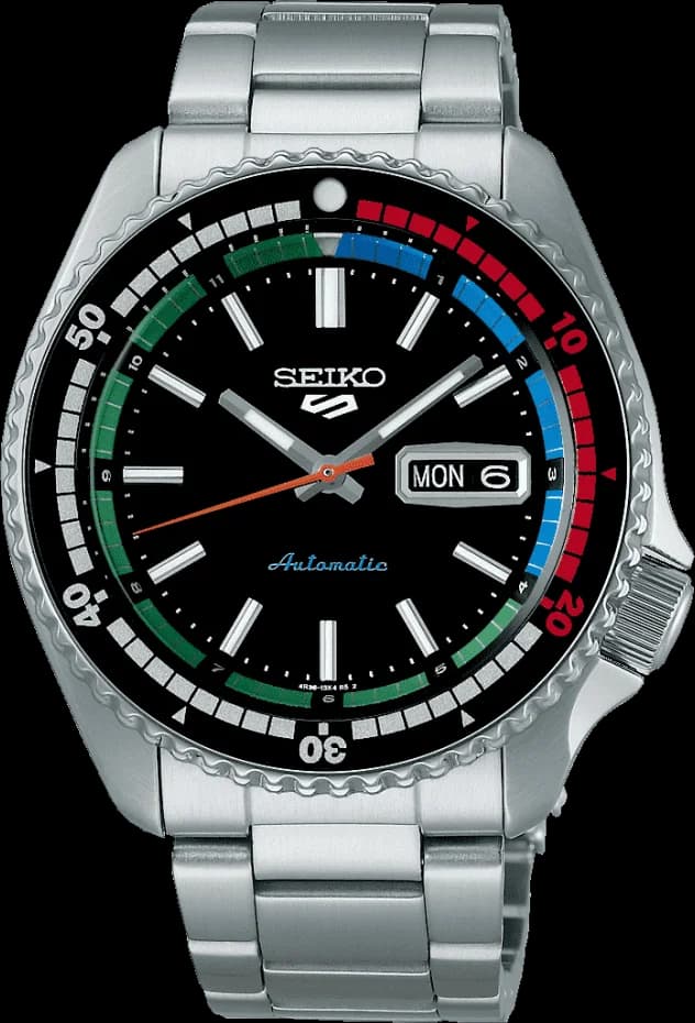 Montre Homme Seiko 5 Sports SRPK13K1 Automatique Acier, Cadran Noir, Lunette Multicolore