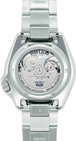 Visage cadran Seiko SRPK13K1 présentant index appliques bâtons argentés et guichet date à 3h