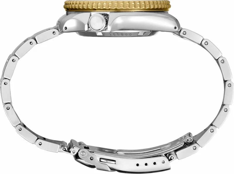Attache bracelet Seiko SRPK24 en acier brossé à trois mailles, fermoir déployant pressoir avec double bouton de sécurité, maillons ajustables sans outil
