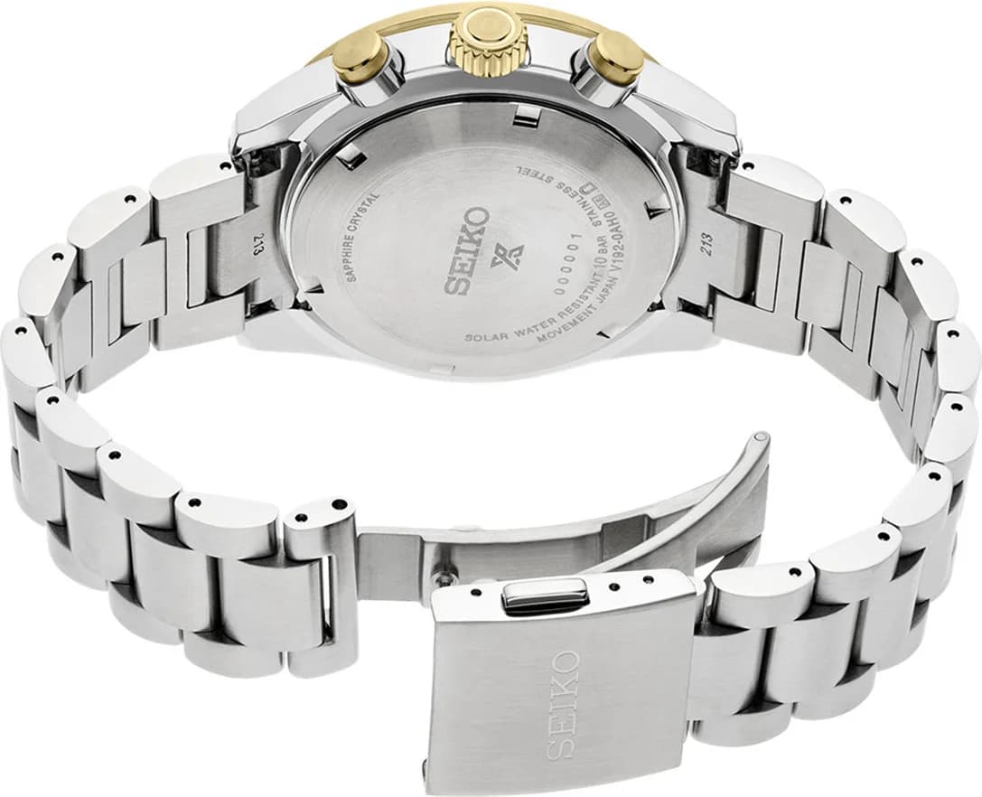 Attache bracelet Seiko SSC941P1 en acier inoxydable brossé, fermoir déployant triple bouton-poussoir et maillons ajustables