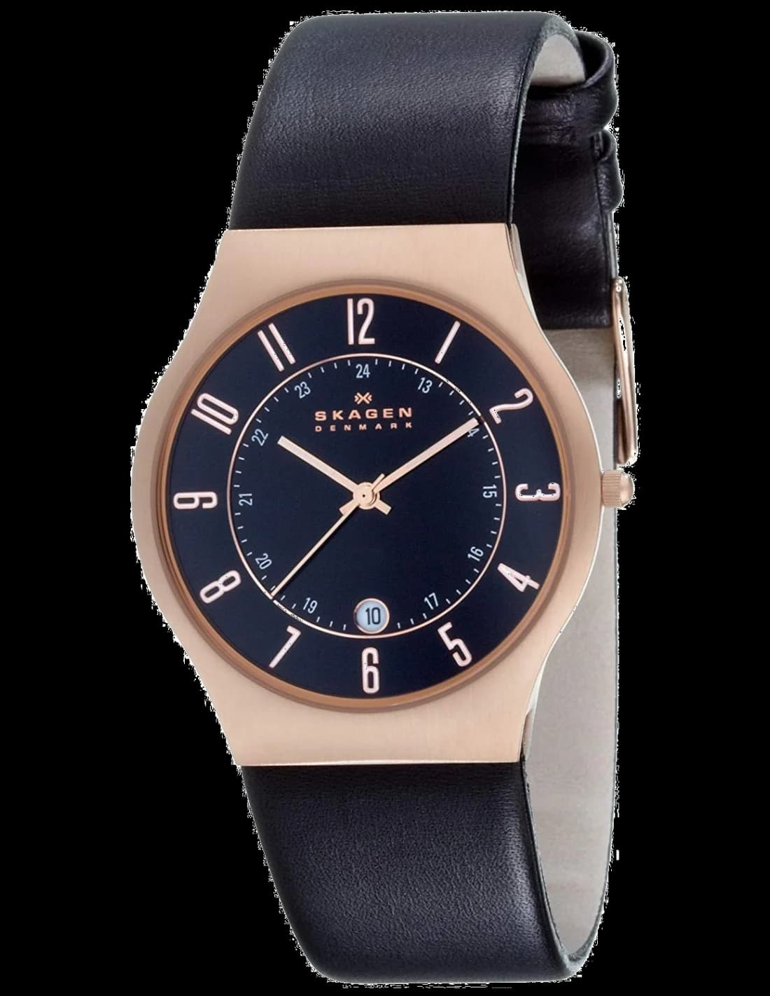 Montre Homme Skagen Réf. 233XXLRLB - Boîtier Or Rose, Cadran et Bracelet Cuir Noir