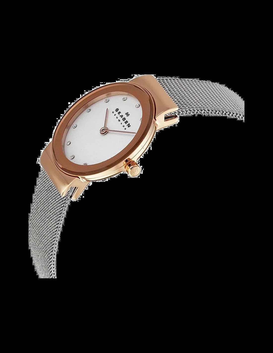Visage cadran Skagen 358SRSC avec index bâtons silver, aiguilles fines, guichet date à 3h, design scandinave