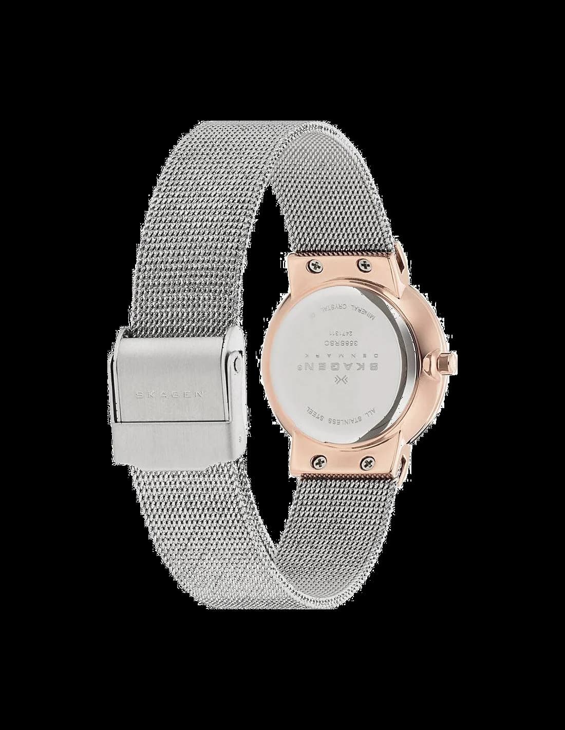 Lunette boîtier Skagen 358SRSC en acier inoxydable doré 38mm, verre minéral, profil fin, étanche 3 ATM