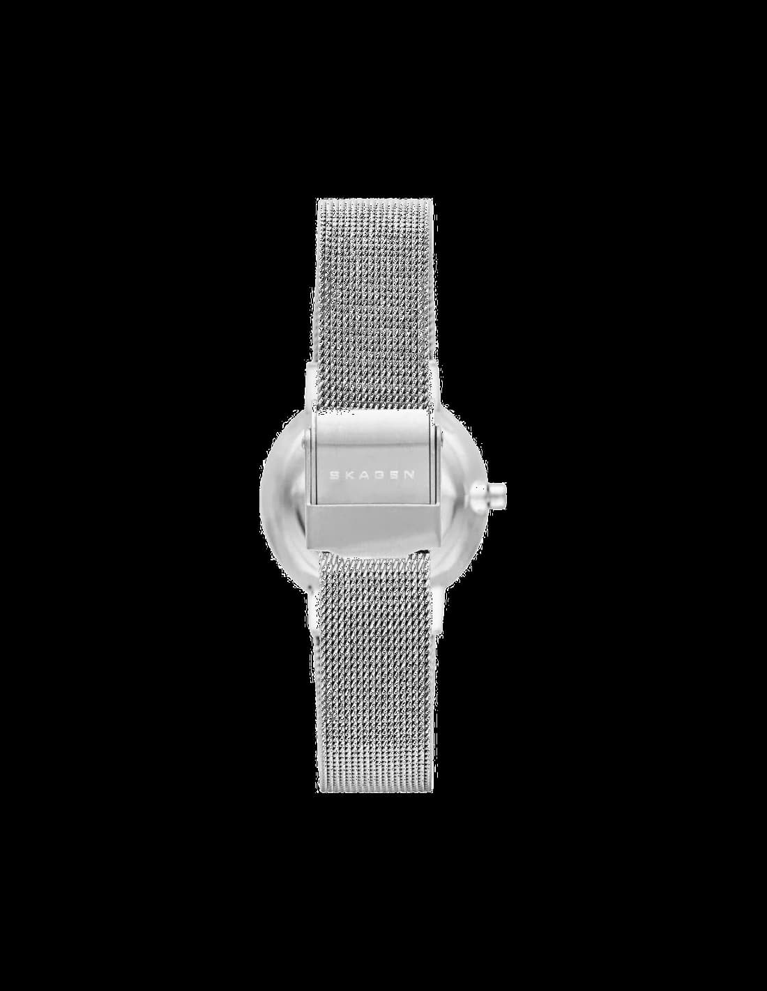 Attache bracelet Skagen SKW2195 en maille milanaise acier inoxydable, fermoir déployant double sécurité, finition satinée