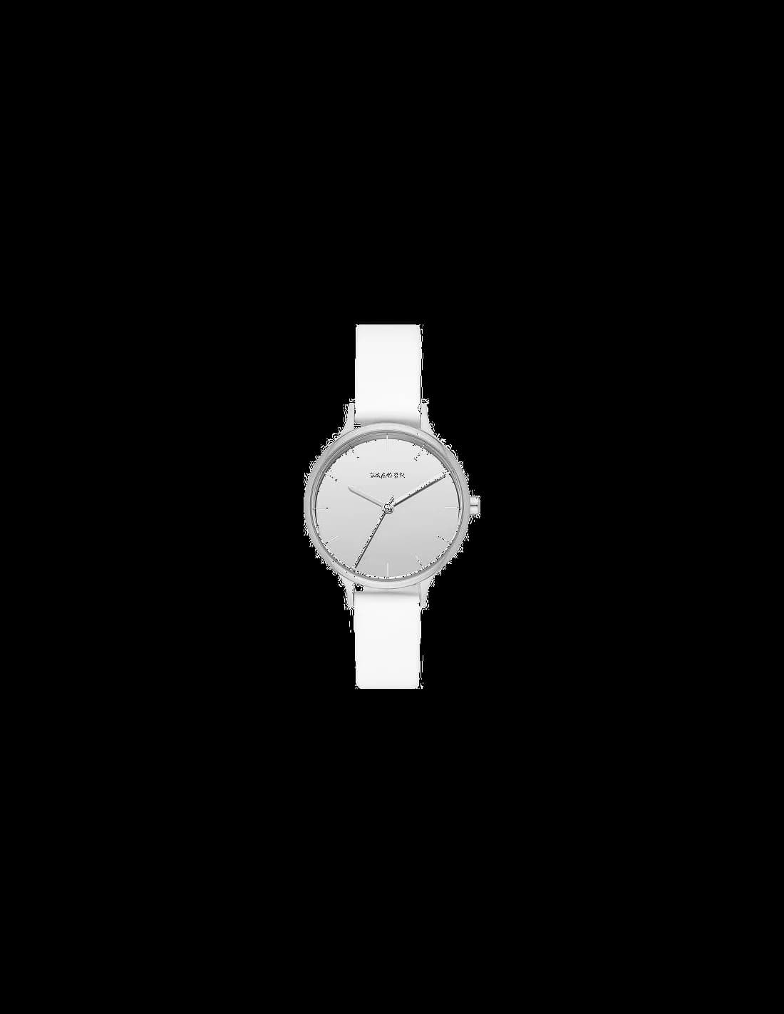Montre Femme Skagen Anita SKW2414 Cadran Argent et Bracelet Cuir Blanc