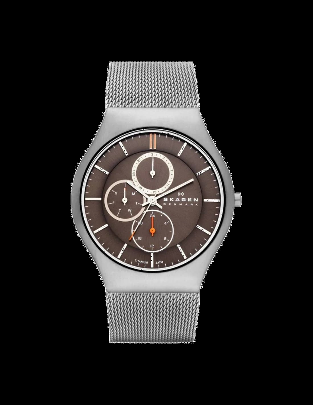 Montre Homme Skagen SKW6036 en Acier, Cadran Marron, Bracelet Maille Milanaise Argent