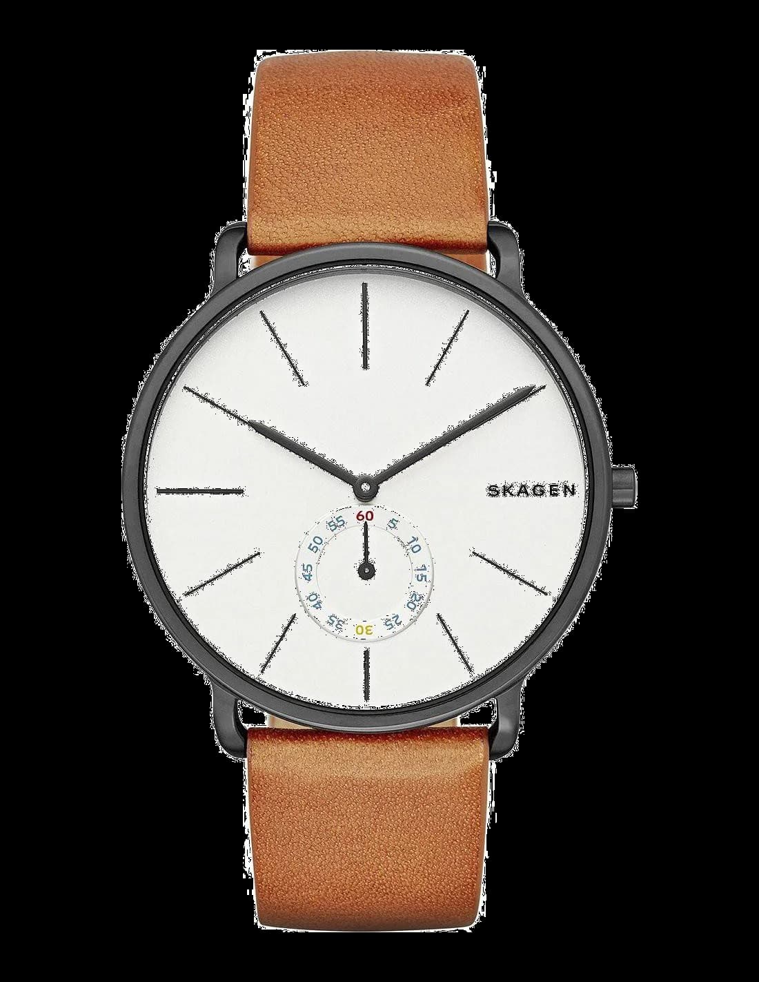 Montre Homme Skagen SKW6216 - Cadran Blanc, Boîtier Noir, Bracelet Cuir Marron