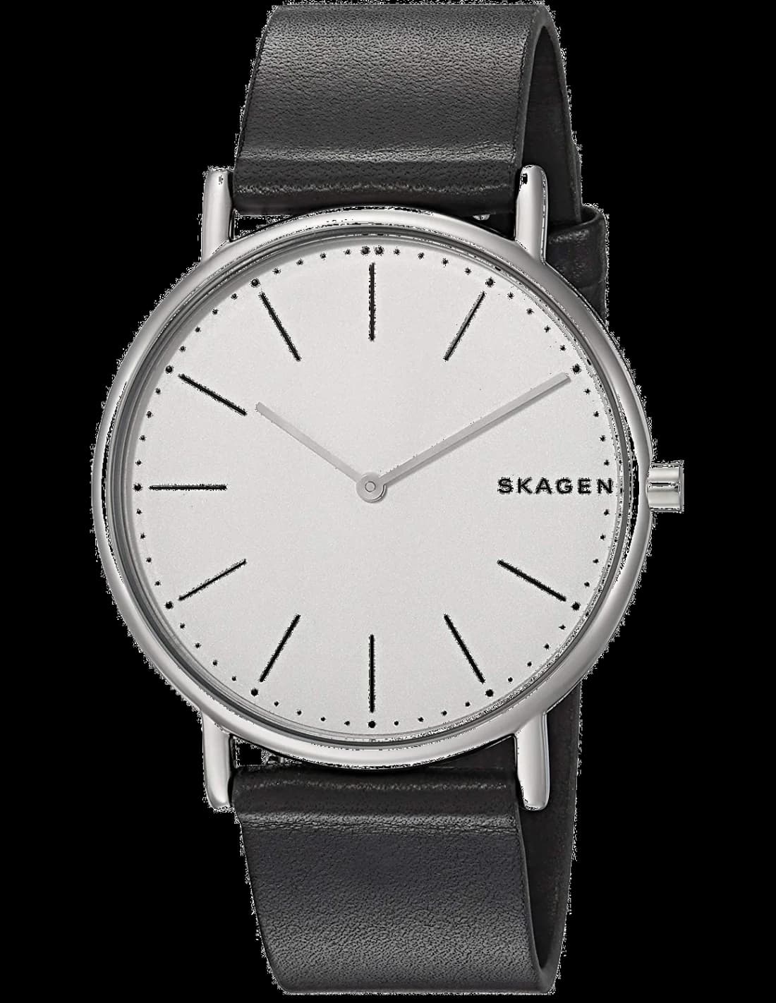 Montre Homme Skagen Signatur SKW6419 - Boîtier Argent Ultra-Plat, Cadran Argent, Bracelet Cuir Noir