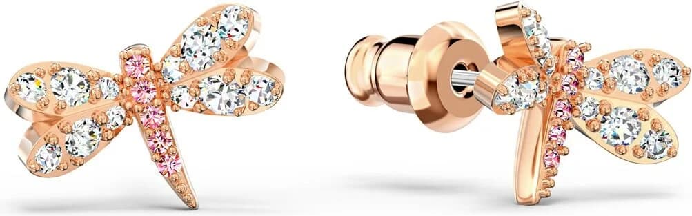 Boucles d'oreilles puces Swarovski Luna 112066 - Libellules en métal doré rosé et cristaux