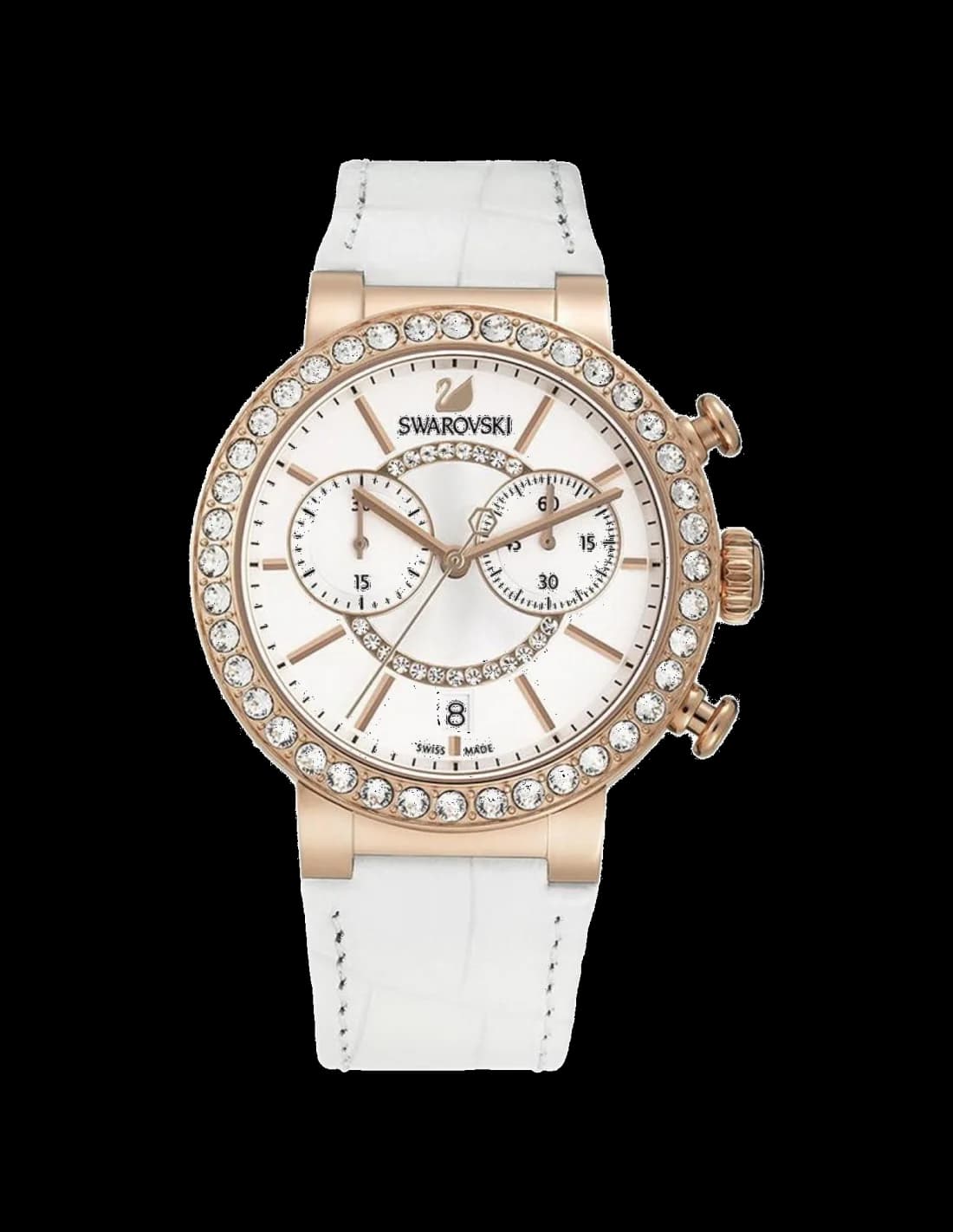 Montre Femme Swarovski Citra 5080602, boîtier or rose, cadran blanc, bracelet cuir blanc