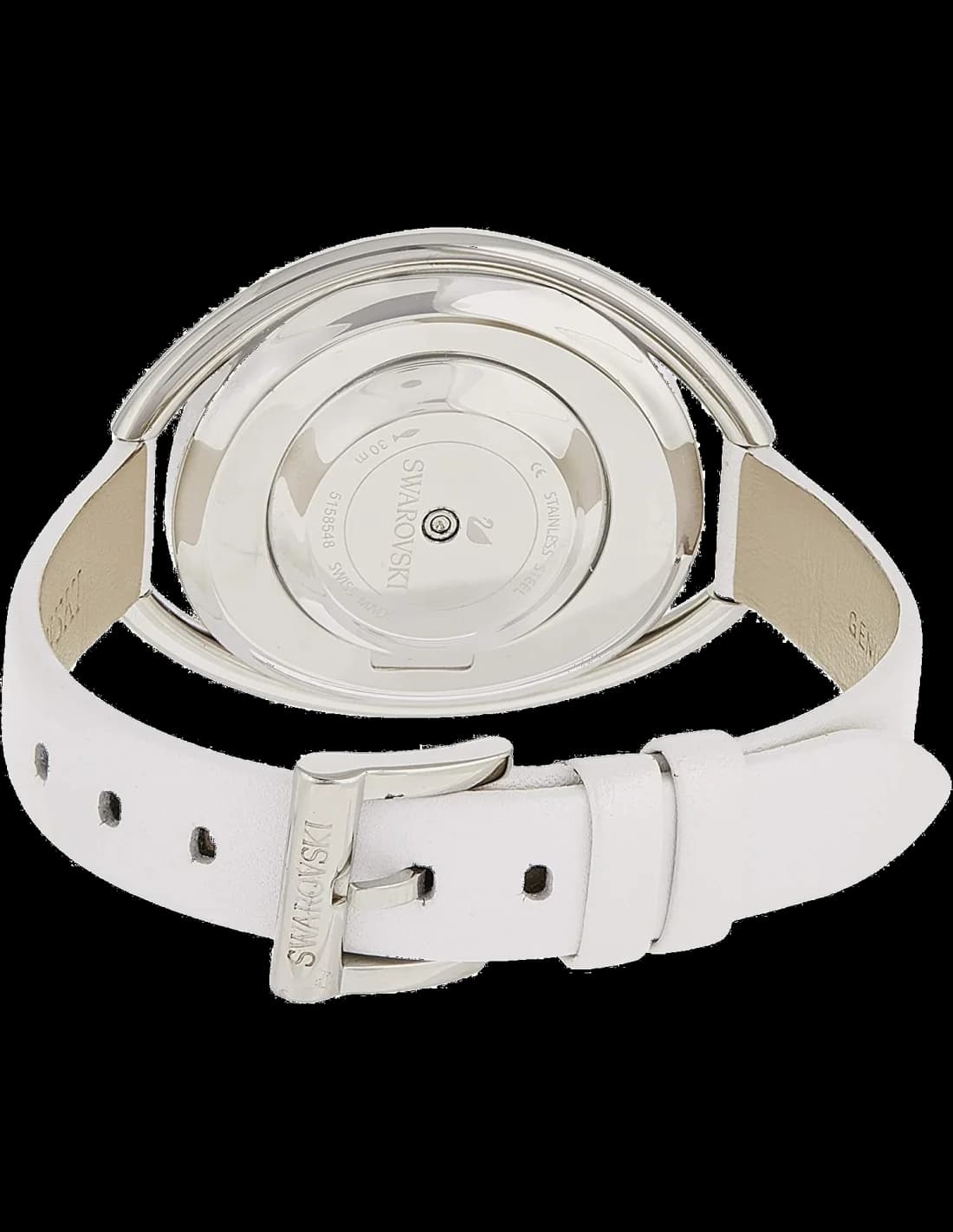 Attache bracelet Swarovski 5158548 en cuir blanc avec boucle ardillon, finition mate et confortable