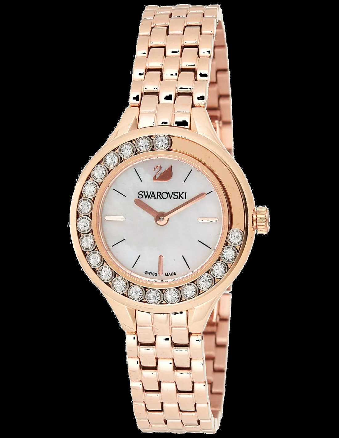 Garde-temps Swarovski 5261496 au cadran blanc nacré, acier PVD or rose, cristaux mobiles scintillants