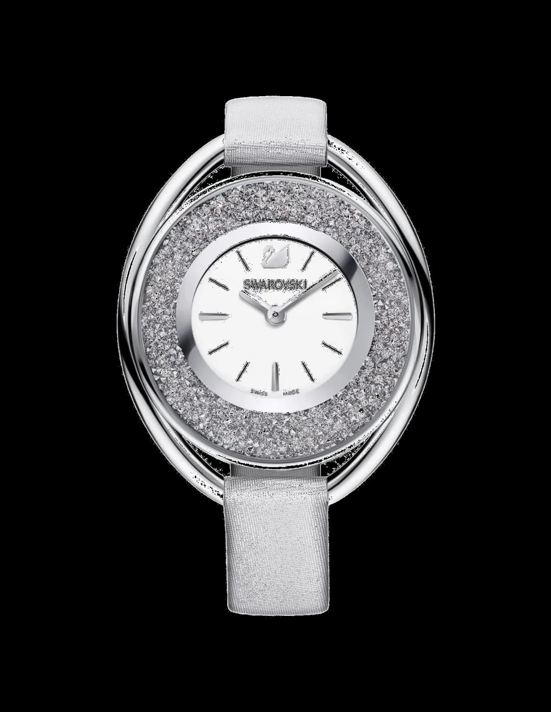 Garde-temps Swarovski 5263907 affiche cadran gris argenté avec index cristaux et aiguilles dorées