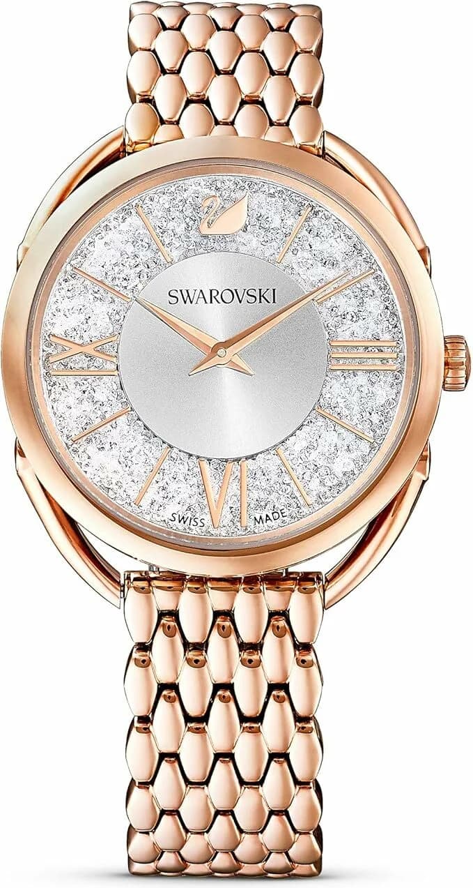 Attache bracelet Swarovski 5295346 en cuir blanc avec coutures contrastées, boucle ardillon en métal argenté et cristaux
