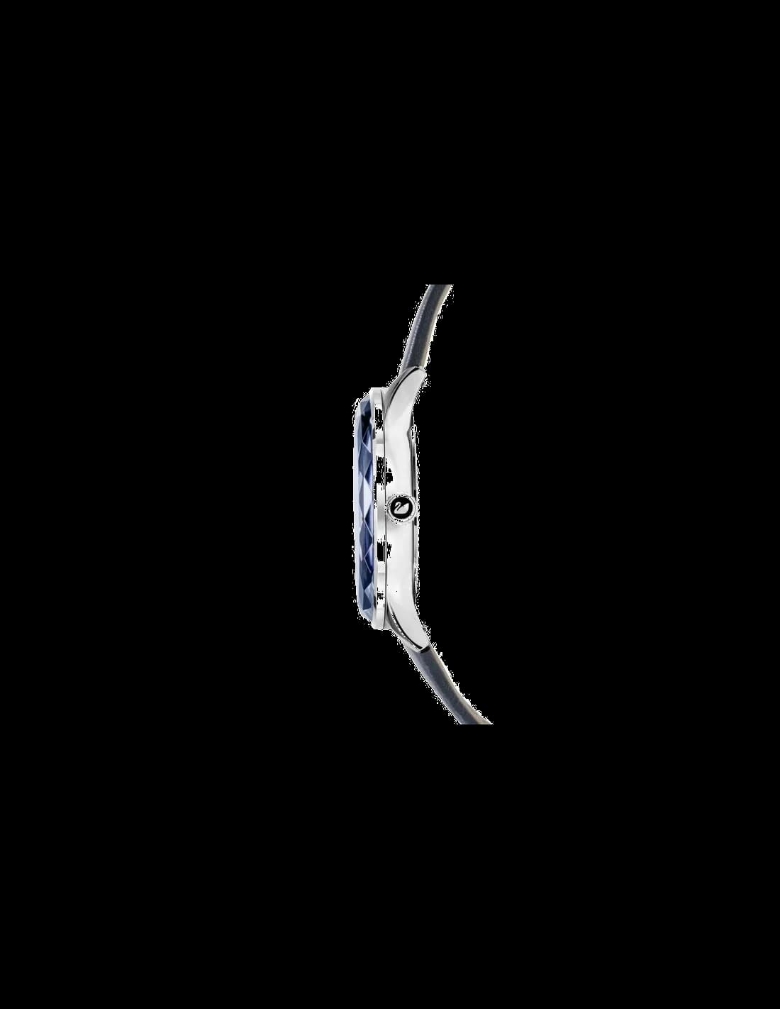 Visage cadran Swarovski 5295349 dégradé bleu avec cristaux sertis, aiguilles rhodiées et date à 6h