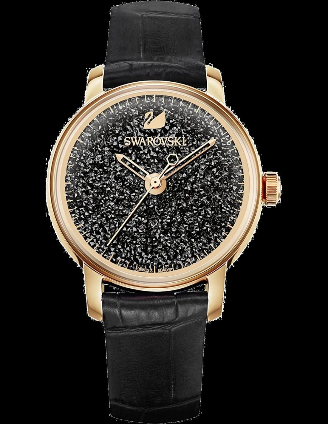 Garde-temps Swarovski 5295377 avec cadran blanc nacré orné de 48 cristaux taille ronde et aiguilles bâtons argentées