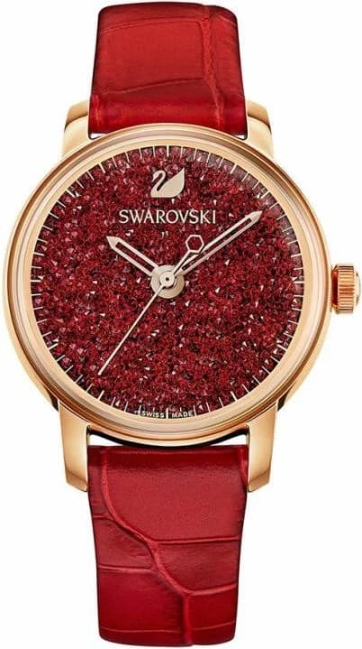 Attache bracelet Swarovski 5295380 en cuir rouge avec boucle ardillon, finition lisse et souple