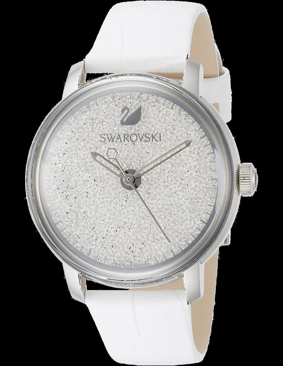 Garde-temps Swarovski 5295383 au cadran blanc diamanté orné de cristaux, aiguilles bâtons argentées