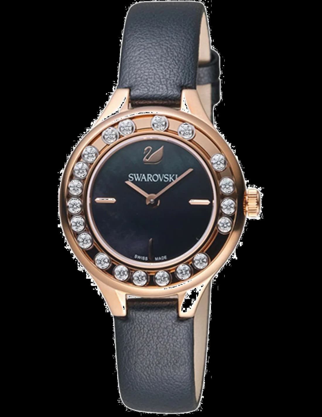 Garde-temps Swarovski 5301877 présentant cadran blanc nacré avec cristaux Swarovski flottants et aiguilles dorées