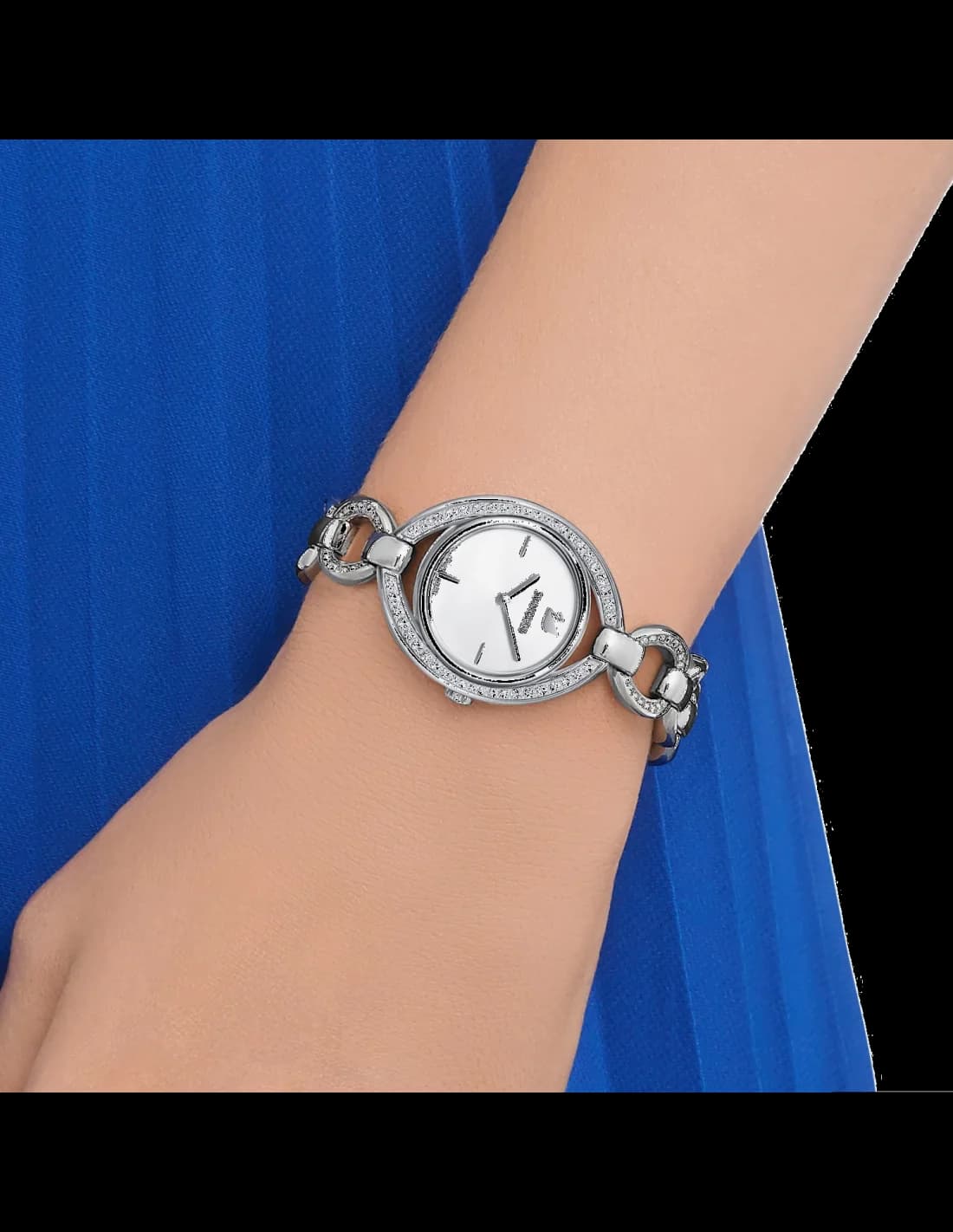 Attache bracelet Swarovski 5376815 en maille milanaise argentée avec fermoir déployante ajustable, acier inoxydable