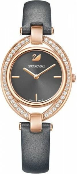 Garde-temps Swarovski 5376842 au cadran blanc nacré, aiguilles dorées et index cristal, style élégant et féminin