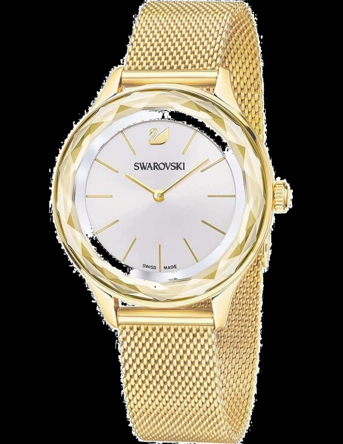 Garde-temps Swarovski 5430417 en métal doré avec cadran blanc nacré et index cristaux scintillants