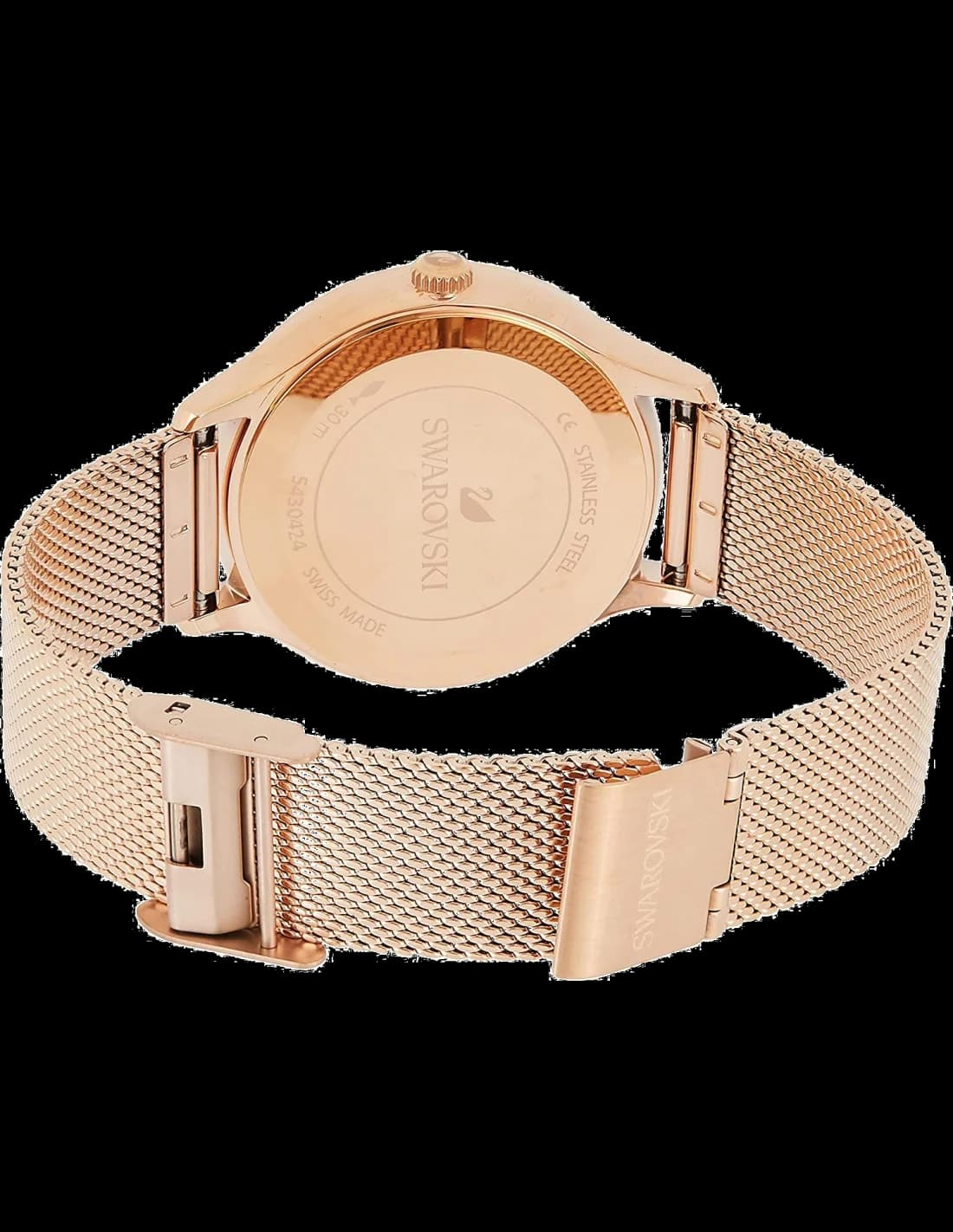Attache bracelet Swarovski 5430424 en maille milanaise or rose, fermoir déployant double sécurité signé