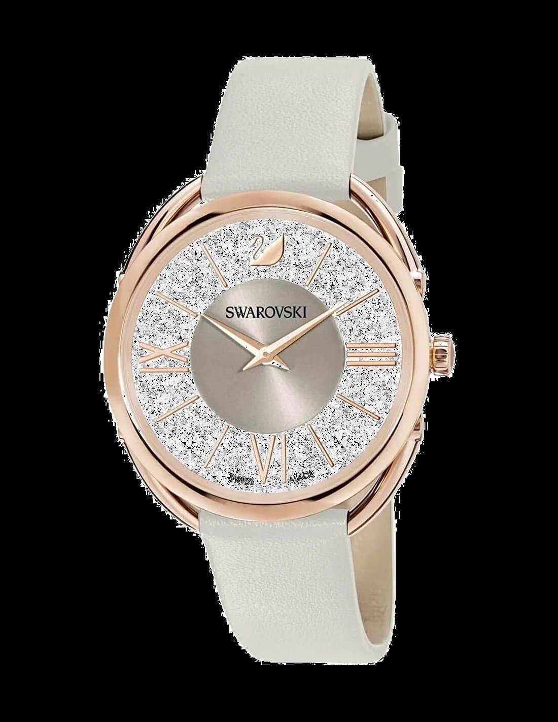 Garde-temps Swarovski 5452455 au cadran blanc nacré et aiguilles dorées, élégance intemporelle