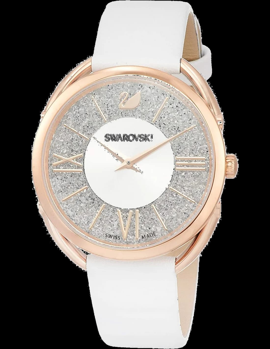 Garde-temps Swarovski 5452459 avec cadran blanc nacré, aiguilles dorées et cristaux Swarovski sur la lunette