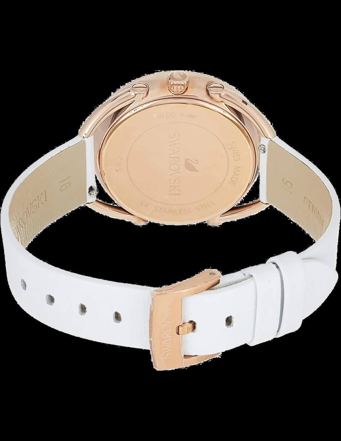 Attache bracelet Swarovski 5452459 en cuir blanc avec boucle ardillon dorée et coutures contrastées, 16mm