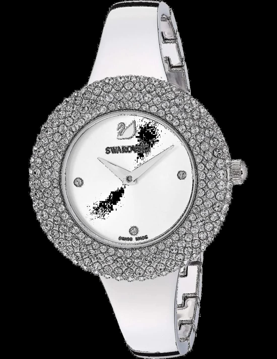 Garde-temps Swarovski 5483853 au cadran blanc nacré, acier rose et index Crystal marqués de 34 mm