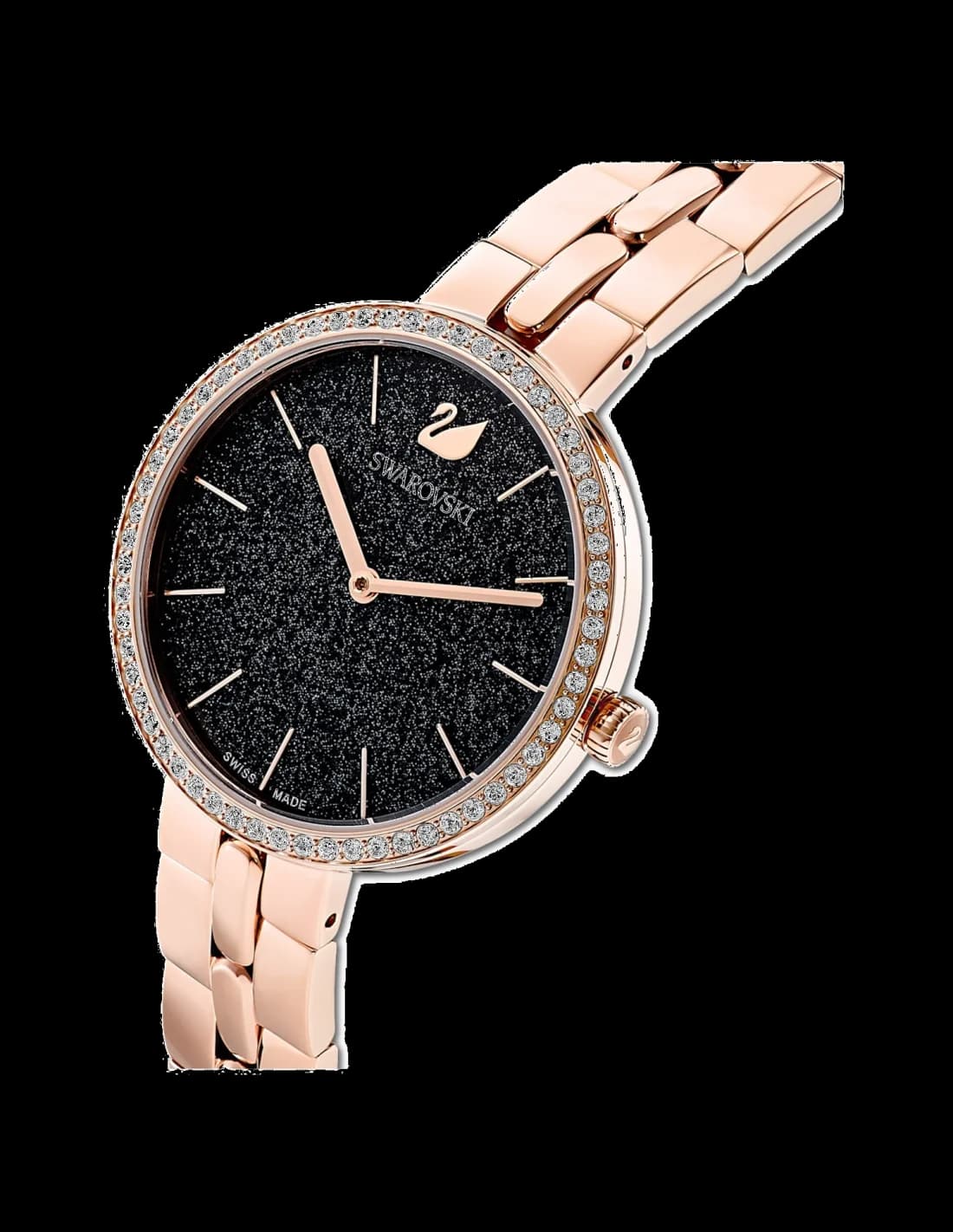 Montre Femme Swarovski Cosmopolitan 5517797 Cadran Noir Poudre Diamants Bracelet Or Rose vue 2